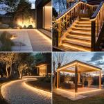 echosari Solar LED Strip Lights Outdoor, 10M 640 LED Lights Strip with Remote & 8 Modes Solar Garden Lights Outdoor Waterproof for Porch Gazebo Yard Trees Garden Decor(Warm White)