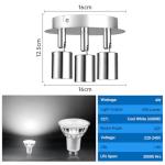 URAQT GU10 Spotlight Ceiling Lamp, 3 Silver Kitchen Spot Lights for Ceiling, LED Rotatable GU10 Industrial Corridor Ceiling Light Accessories, Spotlight Bar Indoor Dimmable (Bulb Not Included)