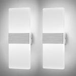 Glighone LED Wall Lights Indoor Dimmable Wall Lamp Wall Sconce Up Down Wall Lighting Modern 12W Acrylic for Bedroom Living Room Corridor Silver, Cool White(2 Pack)