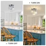 Rayofly Modern Crystal Chandeliers Ceiling Light, 3-Lights Crystal Ceiling Lights Living Room, Chrome Semi Flush Ceilings Light Fittings for Hallway, Bathroom, Bedroom, Foyer, Kitchen Light Fixture