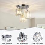 Rayofly Modern Crystal Chandeliers Ceiling Light, 3-Lights Crystal Ceiling Lights Living Room, Chrome Semi Flush Ceilings Light Fittings for Hallway, Bathroom, Bedroom, Foyer, Kitchen Light Fixture