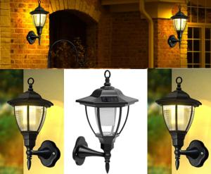 Solarize® Pack of 2 Black Victorian Coach Lamp Lantern Solar Lights LED Solar Lights Traditional Outdoor Garden Lighting Wall Mounted Crystal Lamp Shade Stylish Classic Wall Fence Gate Post Deck Light