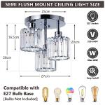 Rayofly Modern Crystal Chandeliers Ceiling Light, 3-Lights Crystal Ceiling Lights Living Room, Chrome Semi Flush Ceilings Light Fittings for Hallway, Bathroom, Bedroom, Foyer, Kitchen Light Fixture