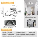 EIDISUNY Modern Chrome Ceiling Lights LED, 25cm Silver Curved Small Hallway lamp Ceiling Light fixtures LED for Hallway, Aisle, Entrance, Bedroom, Kitchen, Living Room - 25cm, 22W Cool White 6000K