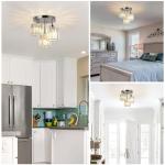 Rayofly Modern Crystal Chandeliers Ceiling Light, 3-Lights Crystal Ceiling Lights Living Room, Chrome Semi Flush Ceilings Light Fittings for Hallway, Bathroom, Bedroom, Foyer, Kitchen Light Fixture