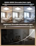 BLNAN LED Ceiling Lights for Bedroom, 24W 2400LM Dimmable Ceiling Light with Remote Control, 2000K Night Light, 3000K-6500K Square Flush Ceiling Lamp for Living Room,Bedroom, Kitchen, White 30CM