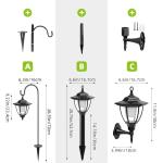Solarize® Pack of 2 Black Victorian Coach Lamp Lantern Solar Lights LED Solar Lights Traditional Outdoor Garden Lighting Wall Mounted Crystal Lamp Shade Stylish Classic Wall Fence Gate Post Deck Light