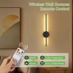 Kimjo Battery Operated Wall Lights - Rechargeable Wall Lights Dimmable 3 Colors - Wireless Wall Sconces Remote Control - Battery Wall Light USB for Bedrooms Living Room 2 Packs