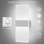 Glighone LED Wall Lights Indoor Dimmable Wall Lamp Wall Sconce Up Down Wall Lighting Modern 12W Acrylic for Bedroom Living Room Corridor Silver, Cool White(2 Pack)