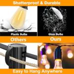 GLUROO 120FT Festoon Lights Outdoor, Garden Patio String Lights Mains Powered, 2200K Warm White, ST38 Waterproof LED String Lights with 62 Plastic Vintage Bulbs for Backyard Party Wedding