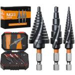 3PCS Premium HSS & Cobalt Spiral Step Drill Bit Sets (1/4"-7/8"), TiAlN Coated for Superior Durability, Cone Drill Bit for Sheet Metal, Stainless Steel, Aluminum, Wood, Plastic and DIY Projects