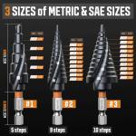 3PCS Premium HSS & Cobalt Spiral Step Drill Bit Sets (1/4"-7/8"), TiAlN Coated for Superior Durability, Cone Drill Bit for Sheet Metal, Stainless Steel, Aluminum, Wood, Plastic and DIY Projects