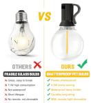 Outdoor Garden String Lights LED - 65.5Ft G40 20M Festoon Light Mains Powered with Remote Control Dimmable Timer Outside Lighting Waterproof Shatterproof Bulb Hanging for Balcony Gazebo Patio Pergola