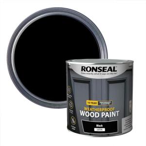 Ronseal 10 Year Weatherproof 2-in-1 Wood Paint Black Satin 2.5 Litre,Black