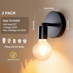 Mlihove Wall Sconces 2 Pack, Black Wall Lights Industrial Up and Down, Indoor E27 Metal Vintage Wall Lamp Fixtures for Bedroom, Living Room, Kitchen, Hallway, Restaurant, Bar (Not Included Bulb)