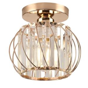 Hudi Fyier Chandelier Crystals Ceiling Lighting Fixtures, Small Semi Flush Mount Ceiling Light for Kitchen Hallway Dining Rooms Living Rooms Bar (Gold)