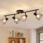 ANWIO Kitchen Lights Ceiling,4 Way Black Lounge Industrial Wall Lights-Adjustable SpotLights Ceiling Lights Wire Cage with E14 Base, Light Fittings Ceilings for Kitchen Living Room(NO Bulbs)