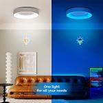 Matane RGB LED Ceiling Light Dimmable with Remote Control, 24W Flush Ceiling Lights, 3000K-6500K 2400LM for Living Room, Bedroom, Kids Room, Dining Room, Kitchen, White Round 11 Inch