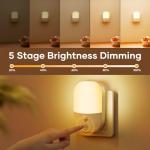 Night Light Plug in Wall with Dusk to Dawn Photocell Sensor, 5 Brightness Levels, ON/Off/AUTO Lighting Mode, 3000K Warm White Night Light for Baby, Hallways, Stairs, Bedrooms, Kitchen, 0.3W, 1 Pack