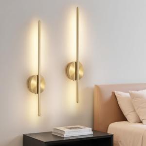 Dehobo Rechargeable Wall Sconce Lights, Battery Operated Wall Lights 3 Color Temperature, Gold Wall Lights Dimmable Wireless with Remote Control Golden 60CM for Living Room Bedroom Hallway, 2 Pack