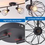 ANWIO Kitchen Lights Ceiling,4 Way Black Lounge Industrial Wall Lights-Adjustable SpotLights Ceiling Lights Wire Cage with E14 Base, Light Fittings Ceilings for Kitchen Living Room(NO Bulbs)