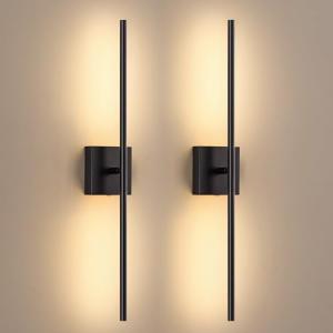 NEWSEE LED Rechargeable Black Wall Sconces Set of Two, 5200mah Battery Operated Wireless Dimmable with Remote Control Wall Light Indoor, Lighting for Living Room, Bedroom, Stairs, Hallway (23.6 inch)