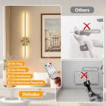 Dehobo Rechargeable Wall Sconce Lights, Battery Operated Wall Lights 3 Color Temperature, Gold Wall Lights Dimmable Wireless with Remote Control Golden 60CM for Living Room Bedroom Hallway, 2 Pack