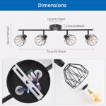 ANWIO Kitchen Lights Ceiling,4 Way Black Lounge Industrial Wall Lights-Adjustable SpotLights Ceiling Lights Wire Cage with E14 Base, Light Fittings Ceilings for Kitchen Living Room(NO Bulbs)