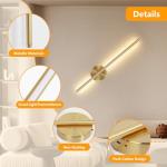 Dehobo Rechargeable Wall Sconce Lights, Battery Operated Wall Lights 3 Color Temperature, Gold Wall Lights Dimmable Wireless with Remote Control Golden 60CM for Living Room Bedroom Hallway, 2 Pack