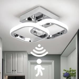 EIDEARAY LED Motion Sensor Ceiling Light Indoor, 22W Cold White 6000K Ceiling Light, Square Design Sensor Light,24 * 20 * 9CM，Suitable for Garages, Hallway, Aisle, Porch, Corridor，Entrance (Silver)