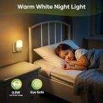 Night Light Plug in Wall with Dusk to Dawn Photocell Sensor, 5 Brightness Levels, ON/Off/AUTO Lighting Mode, 3000K Warm White Night Light for Baby, Hallways, Stairs, Bedrooms, Kitchen, 0.3W, 1 Pack