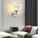 Sxtiger Modern Crystal Wall Light Sconce, E27 Silver Crystal Wall Lamp, Hardwired Wall Lighting Fixtures for Bedside Bedroom Living Room Corridor Dining Room Hallway (Silver Round)