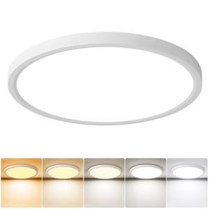 queffigle 30cm LED Ceiling Light 2700K/3500K/4000K/5000K/6000K 5 Color Temperature 28W 2820lm 150W Equivalent IP44 Waterproof Small Modern Ultra Thin Round Flush for Kitchen Bedroom Bathroom