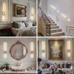 Dehobo Rechargeable Wall Sconce Lights, Battery Operated Wall Lights 3 Color Temperature, Gold Wall Lights Dimmable Wireless with Remote Control Golden 60CM for Living Room Bedroom Hallway, 2 Pack