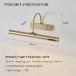 HARPER LIVING Picture Light for Wall Antique Brass, Rechargeable Picture Light with Remote, Dimmable & 3 Color Temps, Magnetic Battery Operated Wall Lights for Dartboard Frame Gallery