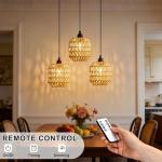 3 Pack Battery Powered Outdoor Pendant Light Dimmable Ceiling Light IP65 Battery Operated Hanging Lights Indoor with Remote Control Timer Portable Rattan Boho Lampshade Chandeliers for Gazebo Patios