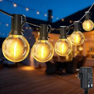 QIHANS Outdoor Garden String Lights Mains Powered, 100FT/30M Festoon Lights with Light Sensor Timer, 50+2 G40 Shatterproof Globe Bulbs, Waterproof Garden String Lights for Balcony Yard Patio Wedding