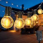 QIHANS Outdoor Garden String Lights Mains Powered, 100FT/30M Festoon Lights with Light Sensor Timer, 50+2 G40 Shatterproof Globe Bulbs, Waterproof Garden String Lights for Balcony Yard Patio Wedding