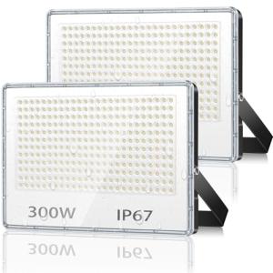 TASINUO 300W LED Floodlight Outdoor 2 Pack, 30000LM Outdoor Security Lights, IP67 Waterproof LED Spot Lights 7000K Daylight LED Flood Lights for Garden Yard Garages Warehouse Patio Billboard