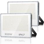 TASINUO 300W LED Floodlight Outdoor 2 Pack, 30000LM Outdoor Security Lights, IP67 Waterproof LED Spot Lights 7000K Daylight LED Flood Lights for Garden Yard Garages Warehouse Patio Billboard