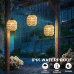 3 Pack Battery Powered Outdoor Pendant Light Dimmable Ceiling Light IP65 Battery Operated Hanging Lights Indoor with Remote Control Timer Portable Rattan Boho Lampshade Chandeliers for Gazebo Patios