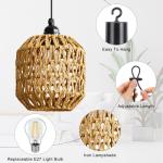 3 Pack Battery Powered Outdoor Pendant Light Dimmable Ceiling Light IP65 Battery Operated Hanging Lights Indoor with Remote Control Timer Portable Rattan Boho Lampshade Chandeliers for Gazebo Patios