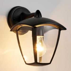 HARPER LIVING Outdoor Wall Lights, E27 Outside Lights Mains Powered, IP54 Weatherproof Aluminum, Black Exterior Wall Lamp with Clear Shade, Security Lights for Porch, Front Door, Garden, Patio