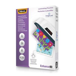 Fellowes Laminating Pouches A4, Gloss Finish - 100 Sheets - 160 Micron (2 x 80 Micron) Clear & Durable Laminating Pouch with Image Last Directional Mark - Ideal for Photos and Notices