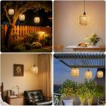 3 Pack Battery Powered Outdoor Pendant Light Dimmable Ceiling Light IP65 Battery Operated Hanging Lights Indoor with Remote Control Timer Portable Rattan Boho Lampshade Chandeliers for Gazebo Patios