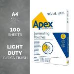 Fellowes Apex A4 Laminating Pouches, Glossy Finish, 100 Sheets - Light Duty - Ideal for Notices and Photos