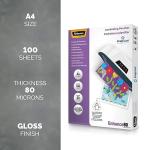 Fellowes Laminating Pouches A4, Gloss Finish - 100 Sheets - 160 Micron (2 x 80 Micron) Clear & Durable Laminating Pouch with Image Last Directional Mark - Ideal for Photos and Notices
