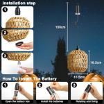 3 Pack Battery Powered Outdoor Pendant Light Dimmable Ceiling Light IP65 Battery Operated Hanging Lights Indoor with Remote Control Timer Portable Rattan Boho Lampshade Chandeliers for Gazebo Patios