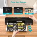 Crenova A4 Laminator, Thermal Laminator Machine for Hot and Cold Settings with 10 Laminating Pouches No Bubbles for School Home Use (Black)