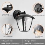 HARPER LIVING Outdoor Wall Lights, E27 Outside Lights Mains Powered, IP54 Weatherproof Aluminum, Black Exterior Wall Lamp with Clear Shade, Security Lights for Porch, Front Door, Garden, Patio